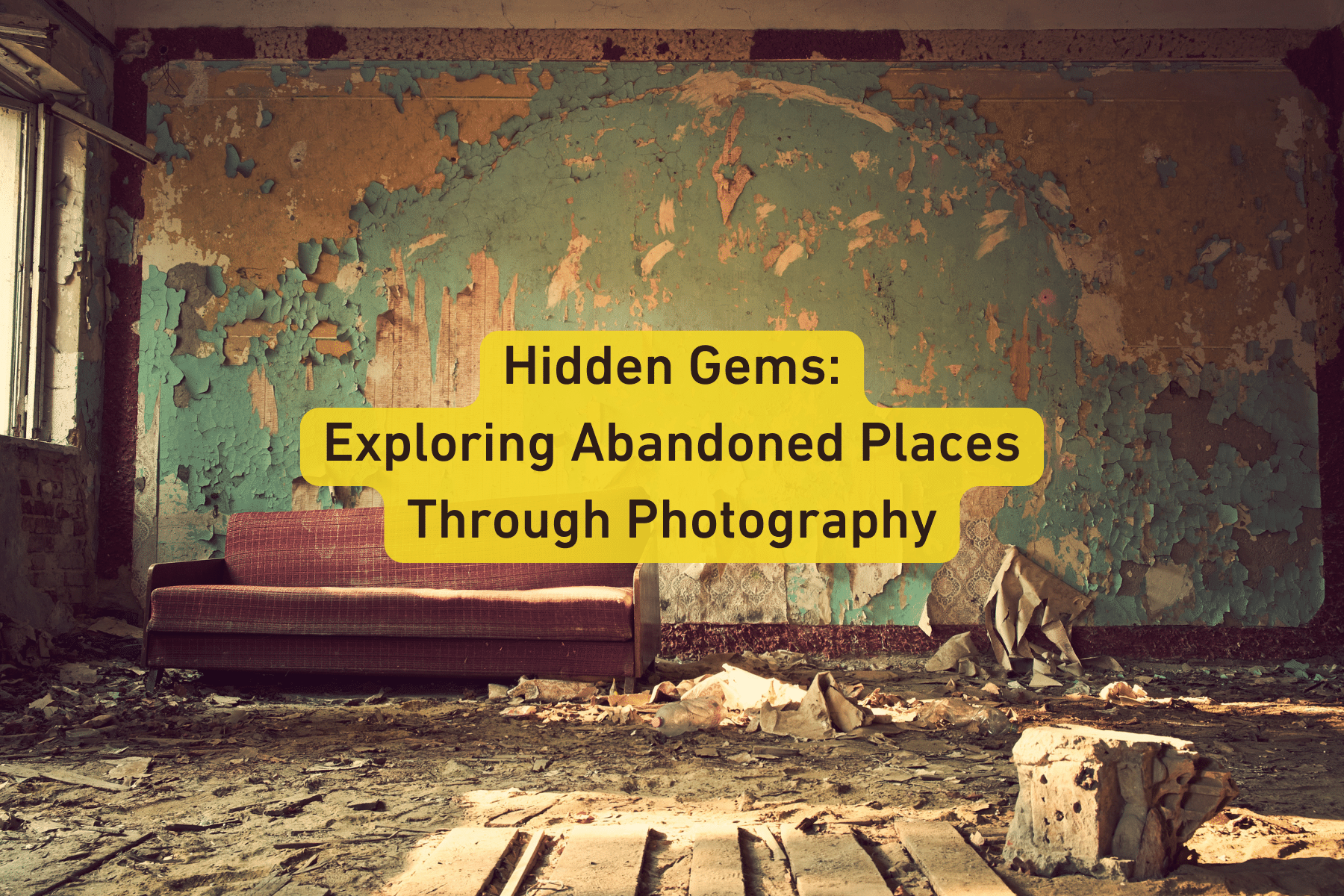 peeling wall with a broken old couch in an abandoned room, highlighting forgotten spaces