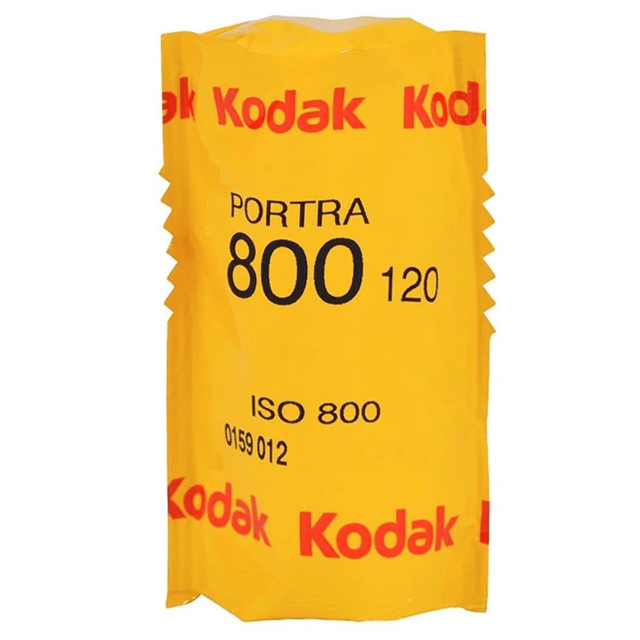 yellow Kodak film packaging with text label showing Portra 800 and ISO 800