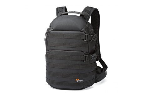 black backpack with adjustable straps and multiple buckles