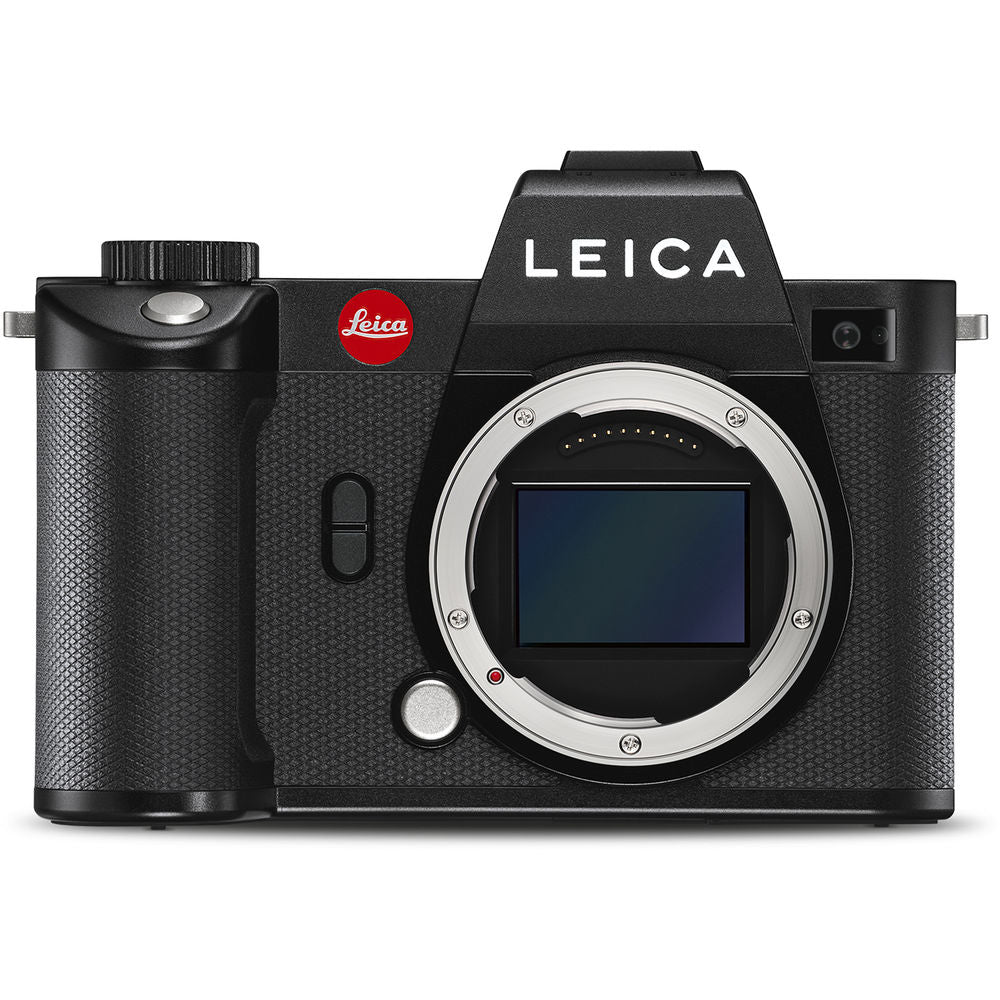 Black Leica mirrorless camera with a textured grip and a visible sensor mount.