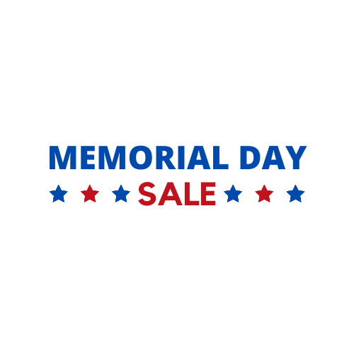 Red blue stars Memorial Day Sale text in bold font.