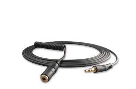Black microphone accessory cable with coiled section and straight connectors.