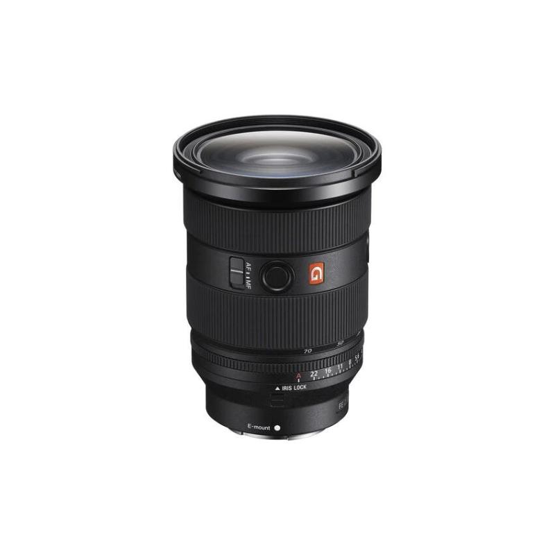 Black mirrorless lens with a wide glass front and focus ring detail.