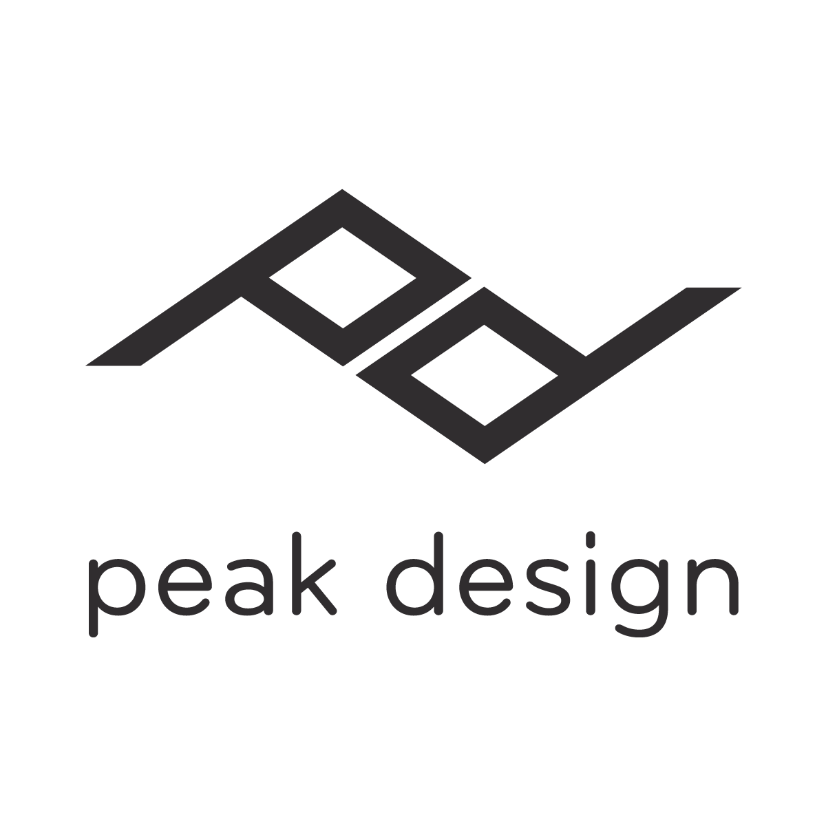 black logo of peak design with stylized mountains above the text