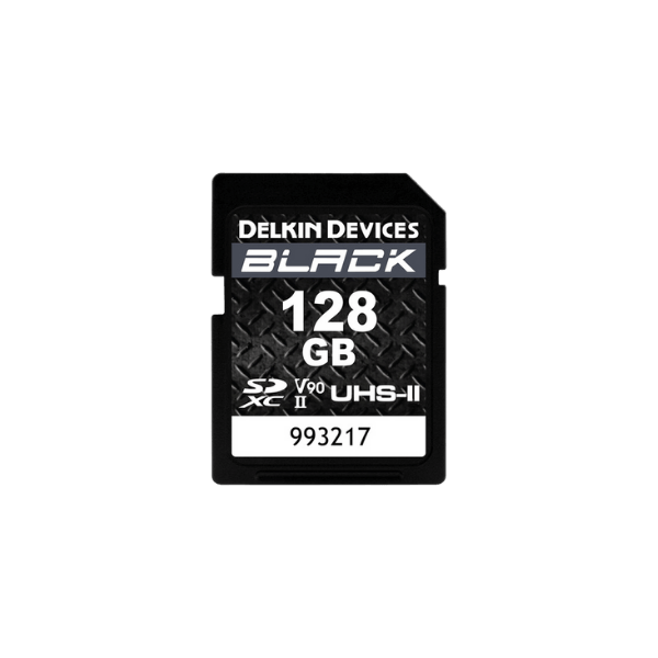 black Delkin Devices SD memory card 128GB with UHS-II and V90 markings