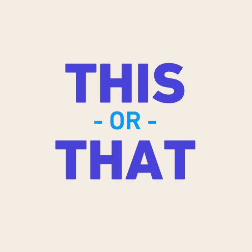 blue and light blue text 'THIS OR THAT' on beige background