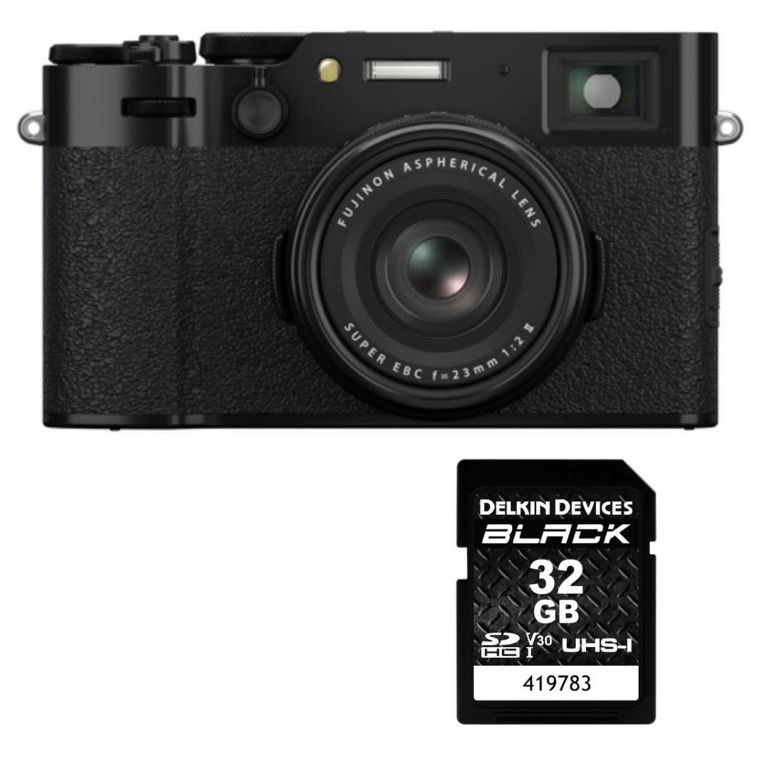 FUJIFILM X100VI Digital Camera (Black) with Delkin Black Rugged SD Card 99MB/S - 32 GB