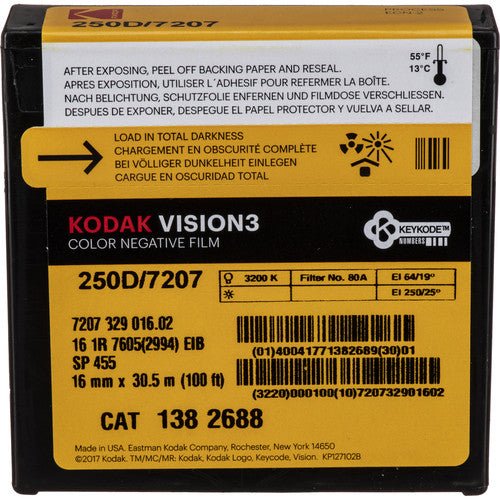 Kodak VISION3 250D Color Negative Film #7207 (16mm, 100' Roll) - B&C Camera