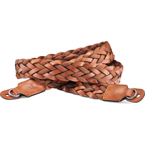 Leica Carrying Strap, Flat Braided Rayon & Leather Cord, Cognac