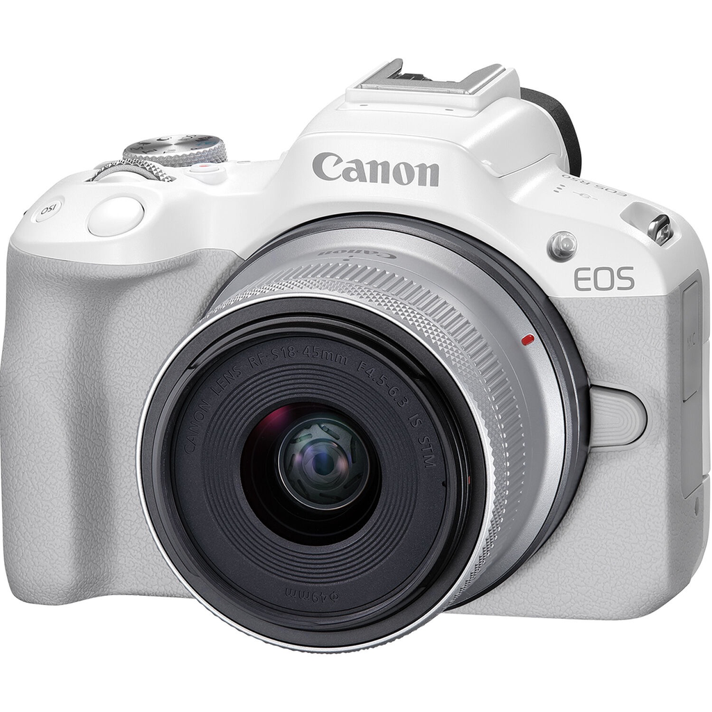 Shop Canon EOS R50 Mirrorless Camera with RF-S18-45mm f/4.5-6.3 IS STM Lens (White) by Canon at B&C Camera