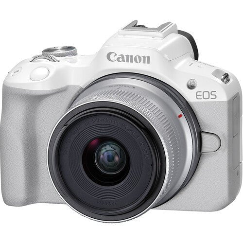 Shop Canon EOS R50 Mirrorless Camera with RF-S18-45mm f/4.5-6.3 IS STM Lens (White) by Canon at B&C Camera