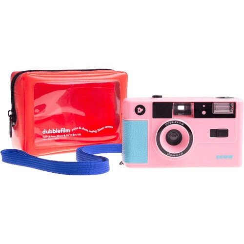 Shop dubblefilm SHOW 35mm Reusable Flash Camera with Case and Neck Strap (Pink) by Dubblefilm at B&C Camera