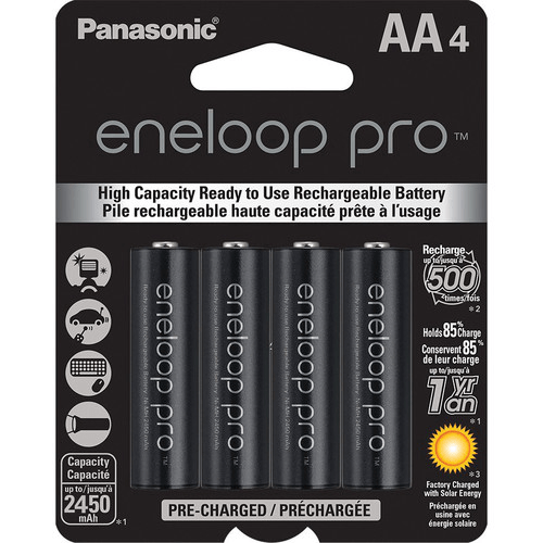 Panasonic Eneloop Pro Rechargeable Ni-MH Batteries, AA - 4 pack