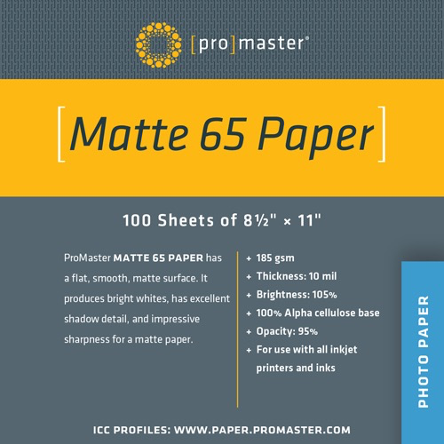 Promaster Matte 65 Paper 8.5"x11" - 100 Sheets