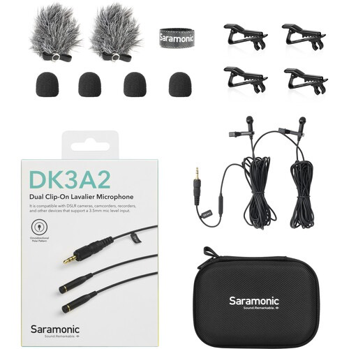 Saramonic Dual Mini Omni Lav Mic with Locking 3.5mm for Transmitters,Recorders,Cams,Mixers with Plug-In Power