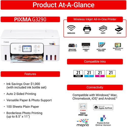 Canon MegaTank PIXMA G3290 Wireless All - in - One Printer - B&C Camera