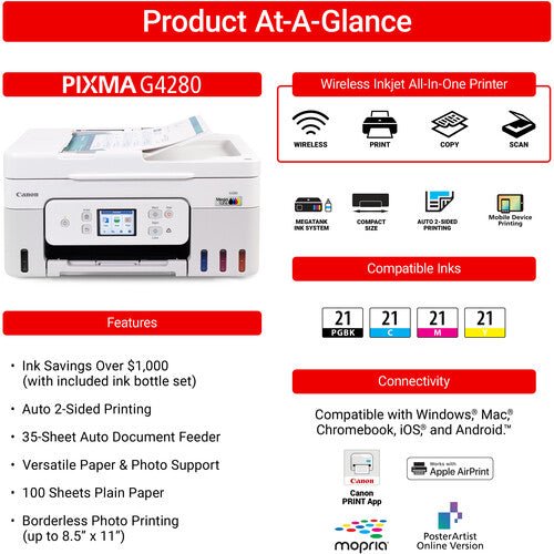 Canon MegaTank PIXMA G4280 Wireless All - in - One Printer - B&C Camera