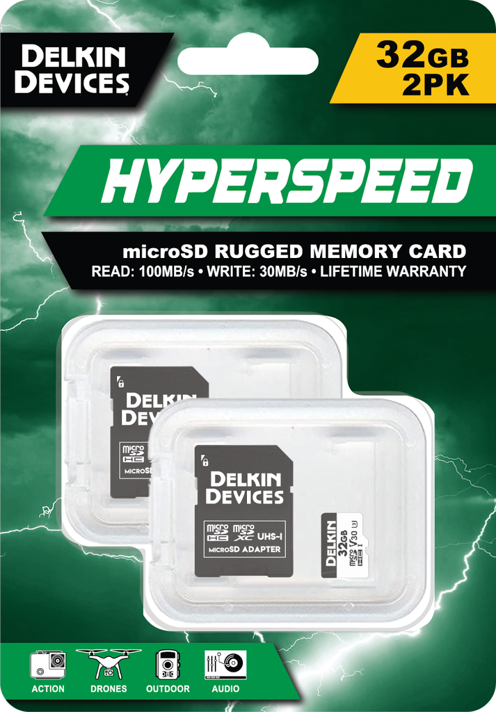 Delkin Devices Hyperspeed UHS-I (U3/V30) 32GB microSD Memory Cards (2PK)