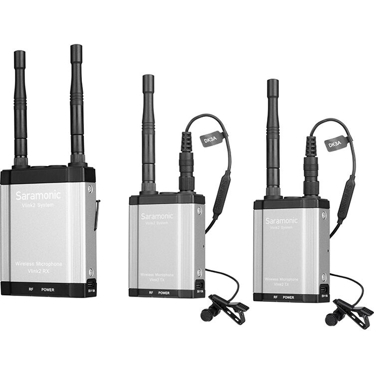 Saramonic Vlink2 Kit2 Camera-Mount 2-Person Wireless Omni Lavalier Microphone System with Talkback (2.4 GHz)
Saramonic Vlink2 Kit2 Camera-Mount 2-Person Wireless Omni Lavalier Microphone System with Talkback (2.4 GHz)