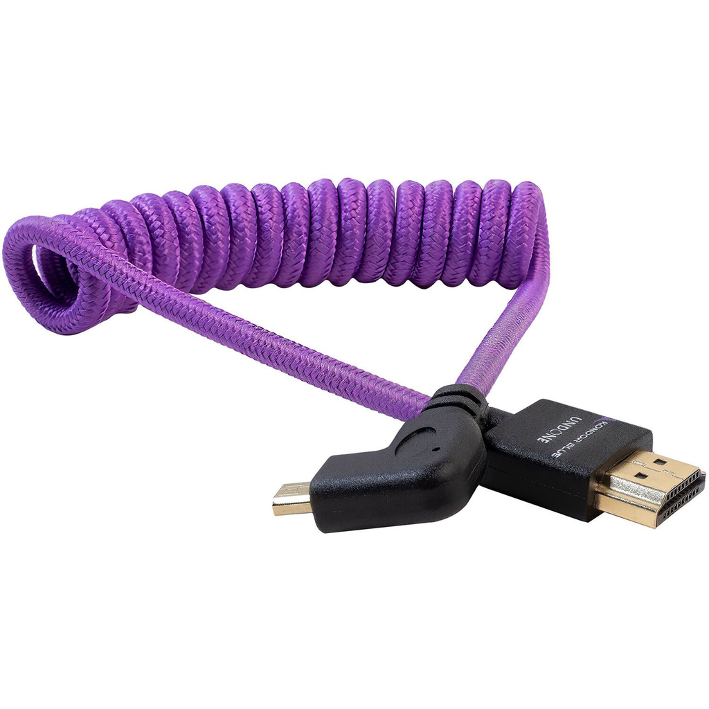 Kondor Blue Gerald Undone Braided Coiled High-Speed Right-Angle Micro-HDMI to HDMI Cable for Select Sony & Fuji Cameras (Limited Purple Edition, 12 to 24")