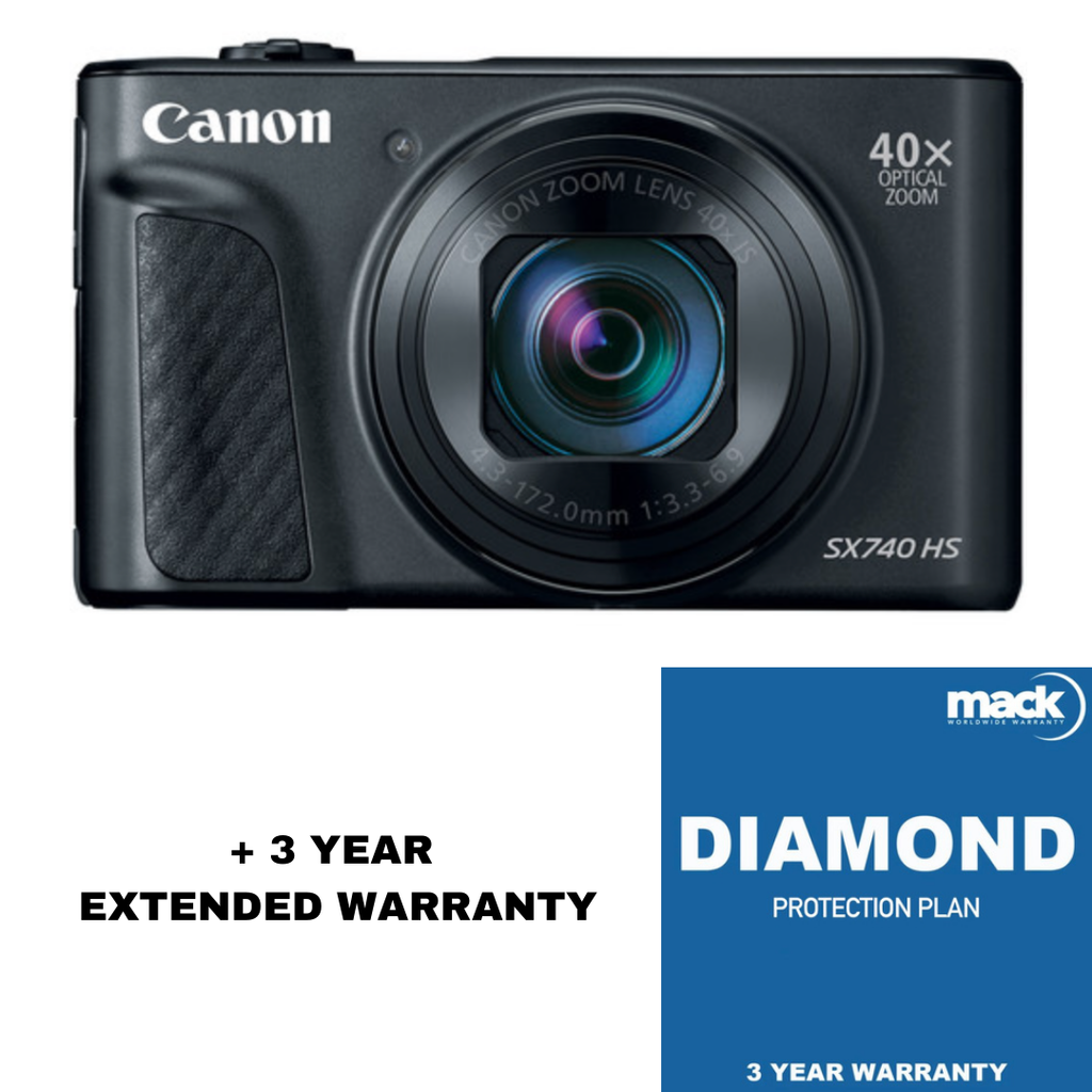 Canon PowerShot SX740 HS Digital Camera (Black) with MACK 3 Year Diamo