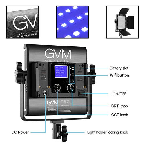 GVM 800D - RGB LED Studio 2 Video Light Kit - B&C Camera