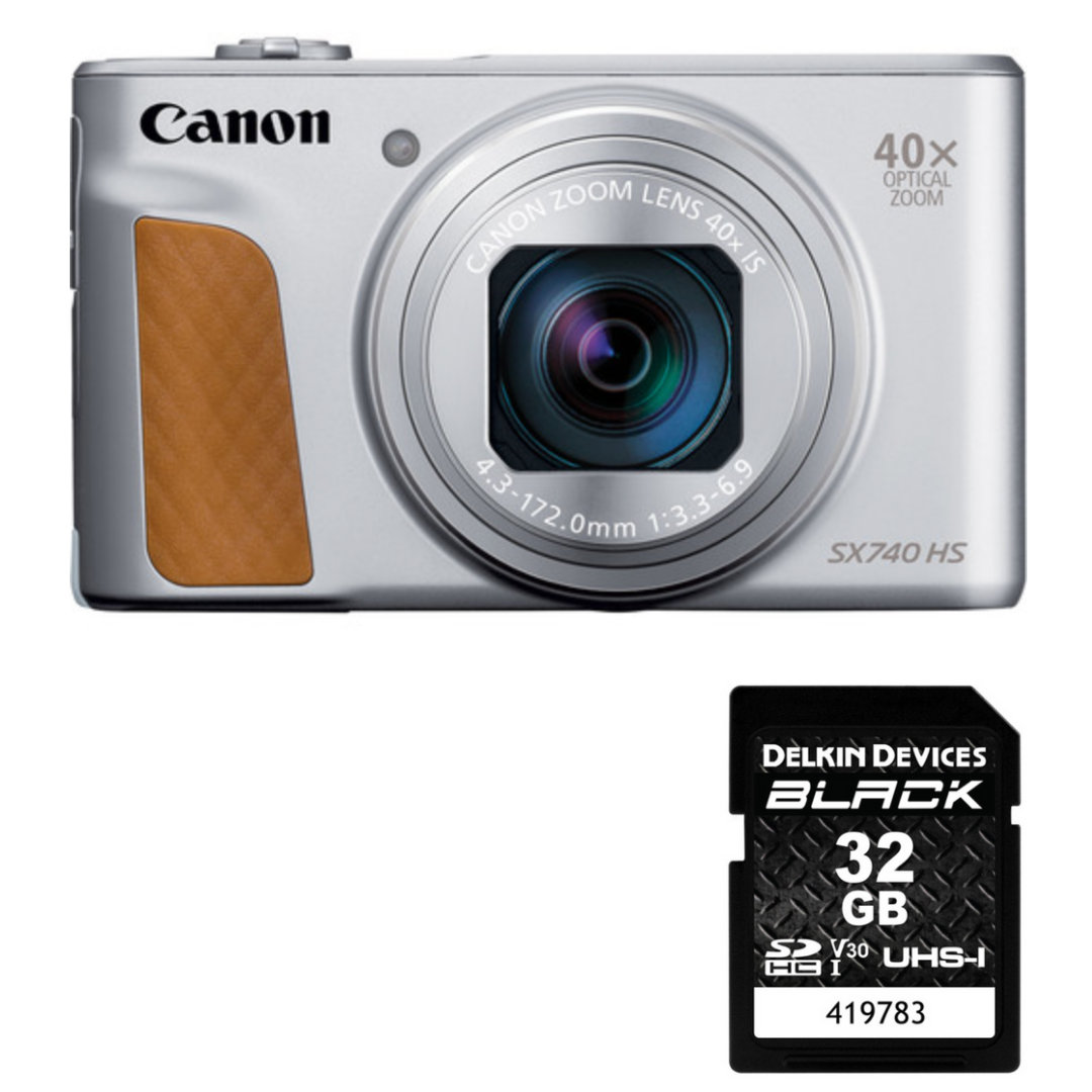 Shop Canon PowerShot SX740 HS Digital Camera (Silver) with Delkin Black Rugged SD Card 99MB/S - 32 GB by Canon at B&C Camera
