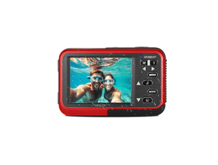 MINOLTA MN50WP Duo 48 MP Autofocus / 5K Ultra HD Waterproof Camera w/ Dual LCD (Red) - B&C Camera