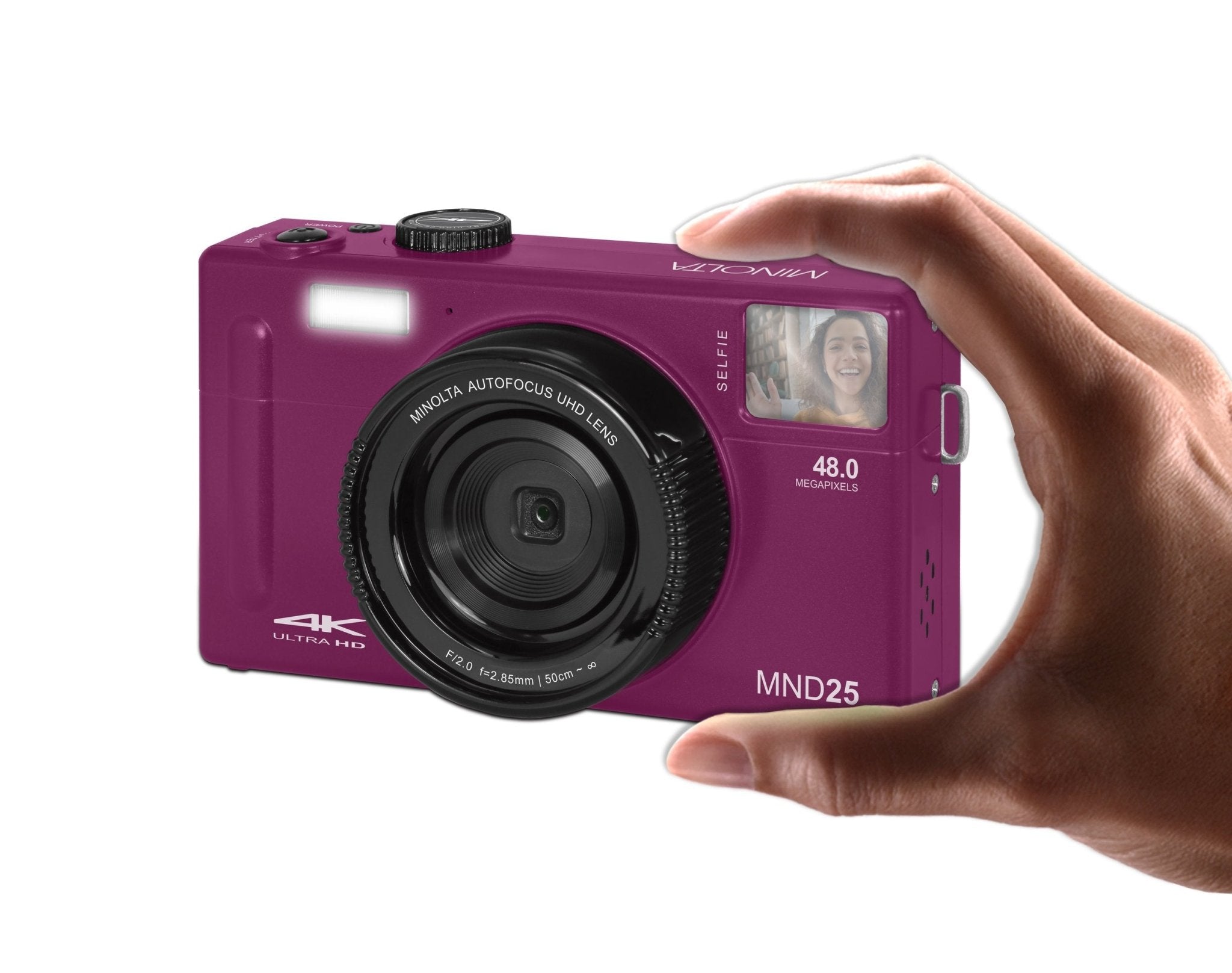 MINOLTA MND25 48 MP Autofocus / 4K Ultra HD Camera w/Selfie Mirror (Magenta) - B&C Camera