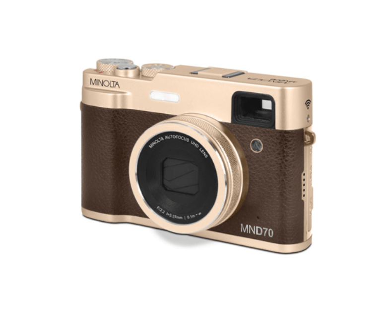 Shop MINOLTA MND70 Retro 48 MP Autofocus / 5K Ultra HD Dual Lens Camera w/WiFi (Gold/Brown) by Minolta at B&C Camera