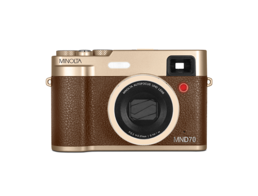 Shop MINOLTA MND70 Retro 48 MP Autofocus / 5K Ultra HD Dual Lens Camera w/WiFi (Gold/Brown) by Minolta at B&C Camera