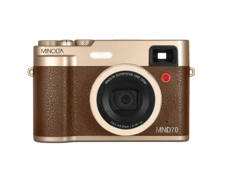 Shop MINOLTA MND70 Retro 48 MP Autofocus / 5K Ultra HD Dual Lens Camera w/WiFi (Gold/Brown) by Minolta at B&C Camera