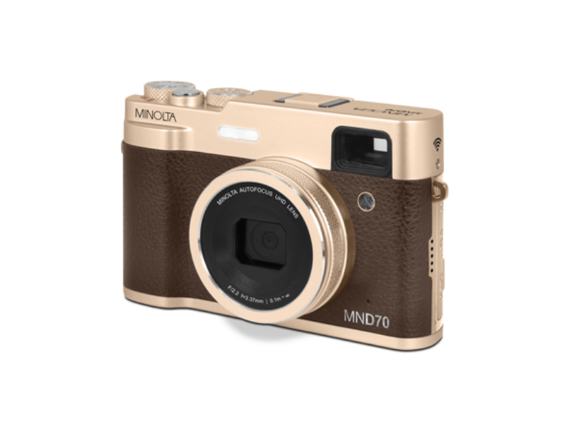 Shop MINOLTA MND70 Retro 48 MP Autofocus / 5K Ultra HD Dual Lens Camera w/WiFi (Gold/Brown) by Minolta at B&C Camera