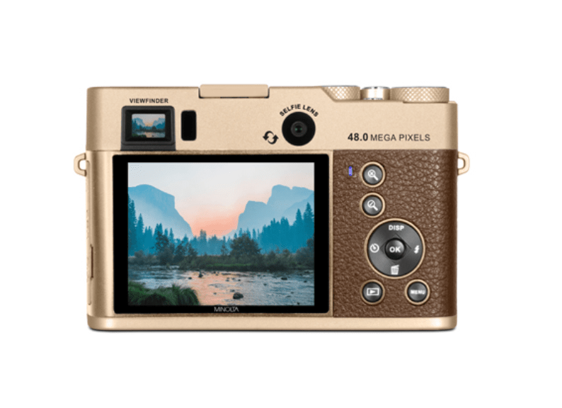 Shop MINOLTA MND70 Retro 48 MP Autofocus / 5K Ultra HD Dual Lens Camera w/WiFi (Gold/Brown) by Minolta at B&C Camera