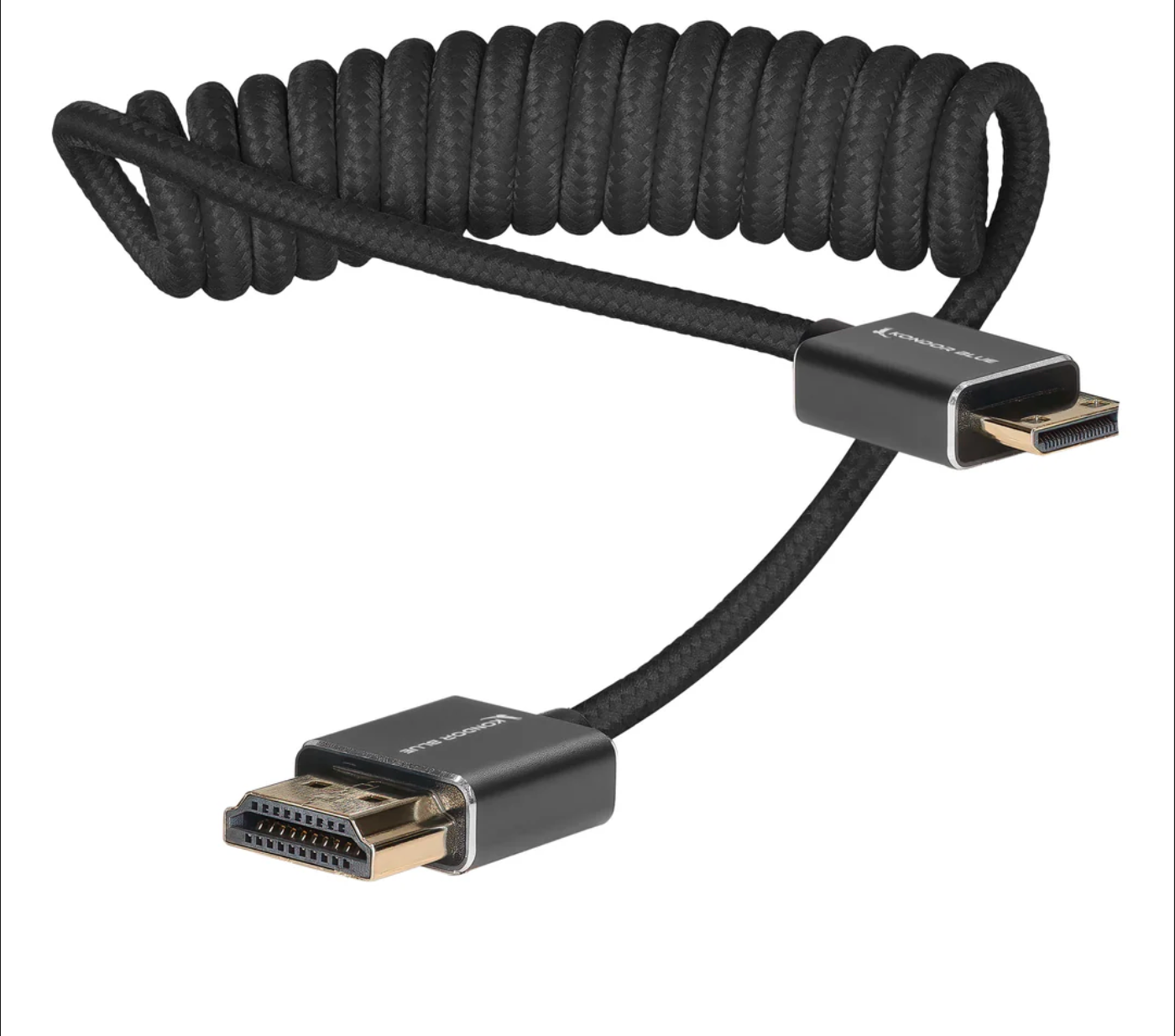 Kondor Blue Mini HDMI to Full HDMI Cable 12"-24" Braided Coiled