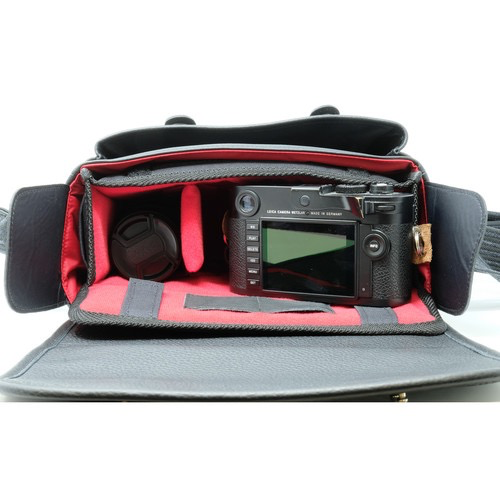Oberwerth Harry & Sally Leather Shoulder Camera Bag (Black with "L" Red Insert)