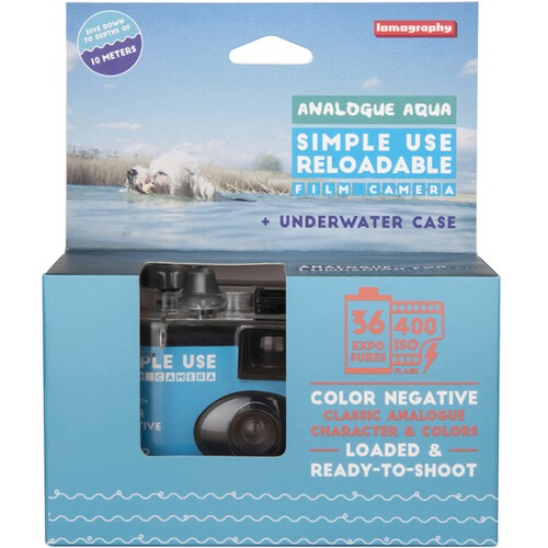Shop Lomography Analogue Aqua Color Negative 400 Simple Use Film Camera + Underwater Case (27 Exposures) by lomography at B&C Camera