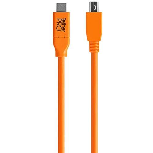 Tether Tools TetherPro USB Type-C Male to 5-Pin Mini-USB 2.0 Type-B Male Cable (15', Orange)