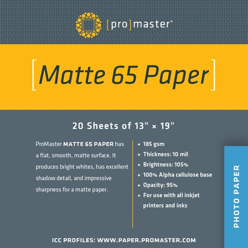 Promaster Matte 65 Paper 13"x19" - 20 Sheets