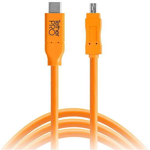 Tether Tools TetherPro USB Type-C Male to 8-Pin Mini-USB 2.0 Type-B Male Cable (15', Orange)