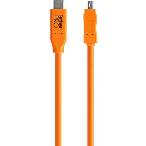 Tether Tools TetherPro USB Type-C Male to 8-Pin Mini-USB 2.0 Type-B Male Cable (15, Orange)