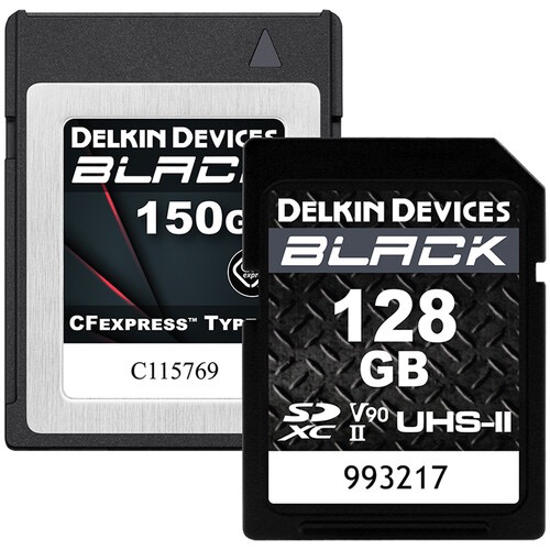 Delkin Devices 150GB BLACK CFexpress Type-B & 128GB BLACK RUGGED UHS-II SDXC Memory Card Bundle