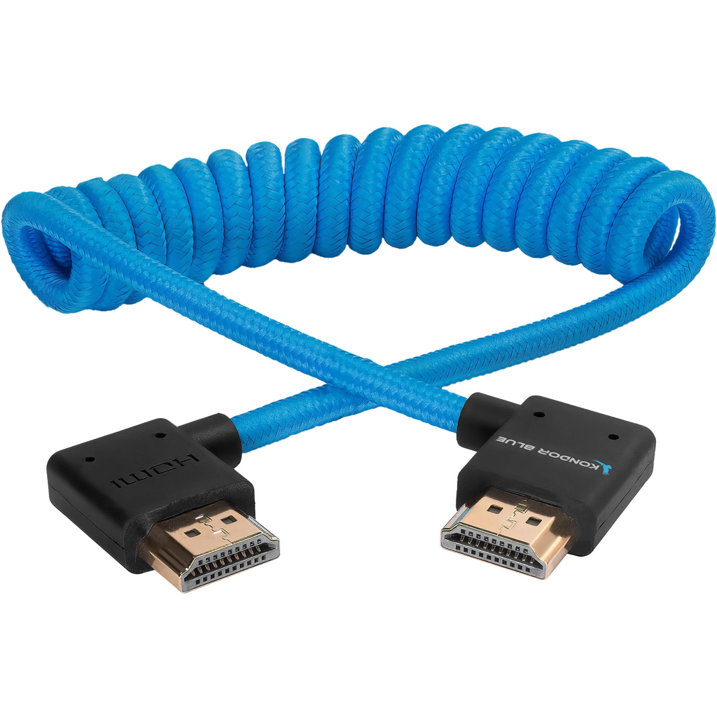 Kondor Blue Coiled Right-Angle High-Speed HDMI Cable (Kondor Blue, 12 to 24")