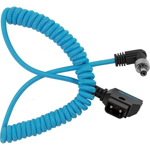 Kondor Blue Coiled D-Tap to Locking DC 2.5mm Right-Angle Cable (16 to 50")