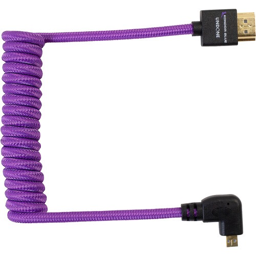 Kondor Blue Gerald Undone Braided Coiled High-Speed Right-Angle Micro-HDMI to HDMI Cable for Canon R5 & R6 Cameras (Limited Purple Edition, 12 to 24")