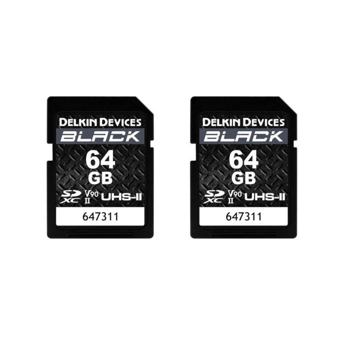 Delkin Devices 64GB Black UHS-II (U3/V90) SD Memory Cards (2PK) - B&C Camera