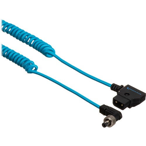 Kondor Blue Coiled D-Tap to Locking DC 2.1mm Right-Angle Cable (16 to 50")
