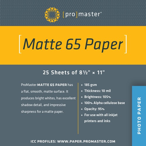 Shop Matte 65 Paper 8.5"x11" - 25 Sheets by Promaster at B&C Camera