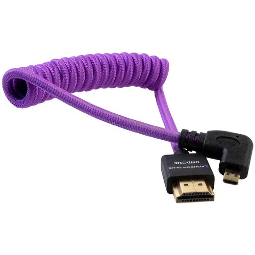 Kondor Blue Gerald Undone Braided Coiled High-Speed Right-Angle Micro-HDMI to HDMI Cable for Canon R5 & R6 Cameras (Limited Purple Edition, 12 to 24")