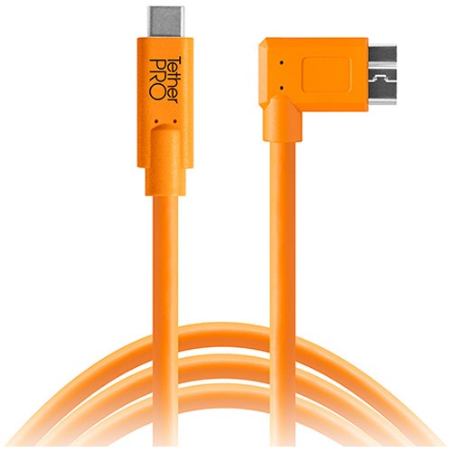 Tether Tools TetherPro USB Type-C Male to Micro-USB 3.0 Type B Male Cable (15', Orange, Right-Angle)